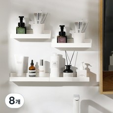욕실선반 행거형 수납선반 벽걸이형 수납선반 주방 조미료 선반 화장대 화장품 수납함 다용도 수납선반 나사 없이 설치 가능 구멍 뚫을 필요 없음 / 27cm, 8개, White