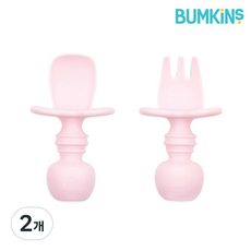 범킨스 자기주도 이유식 아기 유아 베이비 실리콘 스푼포크 세트 + 케이스, 핑크, 2개