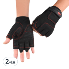 투바이젠 자전거 라이딩 장갑 등산 헬스 반장갑, 2세트, 블랙