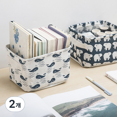 패브릭 접이식 수납함 2P, 2개, 블루+화이트