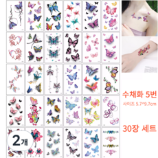 세트 미니 반영구 플라워 나비 타투스티커 헤나타투 미니 타투스티커 문신 컬러타투 수채화타투, 2개, 수채화 5번