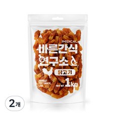 바른간식연구소 닭가슴살과고구마 1kg 대용량 강아지 육포 간식, 2개
