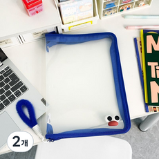 4color 캐릭터 A4파일 지퍼형 파우치 반투명 캐릭터 파일케이스 손목고리 손잡이형 문서수납 4컬러, 2개, 블루