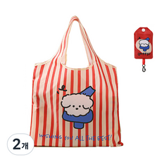 이지몰 접이식 장바구니 귀여운 강아지 캐릭터 휴대용 에코백, 레드, 2개