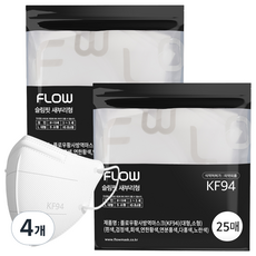 FLOW 슬림핏 KF94 새부리형 마스크 어린이 초등학생용 소형, 화이트, 4개, 25매입