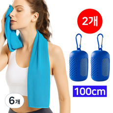 [1+1] 하늬바람 더더더 길어진 쿨링 랩 스포츠 타올 초경량 아이스 쿨타올 휴대용 30x100cm 롱롱타입 등산 헬스 러닝 케이스포함, 6개, 블루