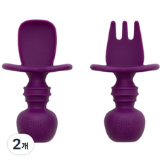 범킨스 자기주도 이유식 아기 유아 베이비 실리콘 스푼포크 세트 + 케이스, 퍼플, 2개