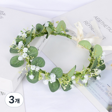 화관 브라이덜샤워 셀프웨딩 꽃머리띠, 3개, 코나A