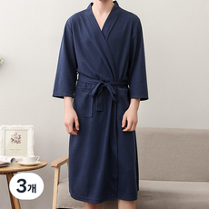 딜라이트홈 흡수력좋은 부들 와플 프리미엄 호텔가운 샤워가운, 네이비 남성용, 3개