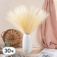 풍성한 15줄기 인조 갈대 56cm | 영원히 시들지 않는 감성 인테리어 소품 | 관리 필요 없는 카페 거실 장식 | 힐링 플라워, 30개, 라이트 옐로우