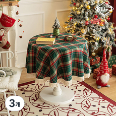 킬제이 체크 라운드 테이블보 식탁보 북유럽 감성 홈파티 인테리어 데코 장식, 90x90cm, 3개, 그린