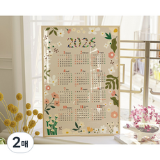 [A2 대형] 2026 한장 달력 포스터 벽걸이 캘린더 큰글 메모 인테리어 벽달력 (6종 디자인), 2매, 플라워 베이지