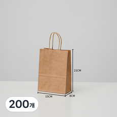50장 고급 크라프트 종이가방 튼튼한 쇼핑백 130 무지 선물 미니 종이쇼핑백 인쇄 제작 어젠다, 고급  소 (15x8x21), 200개