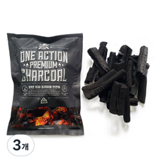 원액션 점화 프리미엄 천연숯 캠핑 바베큐 고기 숯불 구이용, 3개, 1kg