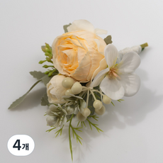 봄부쿠 조화 작약 꽃사지 브로치 양복 혼주 부토니에 행사용 코사지, 4개, 옐로우