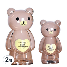천둥번개로 곰돌이 투명 저금통 대용량 동전 저축 인테리어 소품, 2개, 중형 (18 x 9.5)