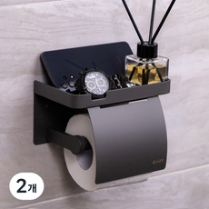 ErrifY 무타공 접착식 선반형 휴지걸이, 2개, 블랙싱글커버형