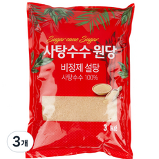 달곰 사탕수수 비정제 원당 설탕, 3kg, 3개