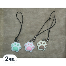 냥이 발바닥 스트랩 키링 (3개 세트), 2세트, 분홍1민트1브라운1