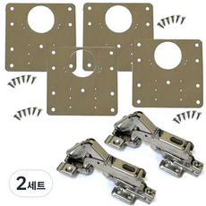 문주 180도 아웃도어경첩 사각보강판 세트 싱크대 장롱 문짝 수리 보강 플레이트, 2세트