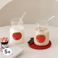 귀여운 토마토 내열 강화 유리컵 맥주컵, 5개, [빨대 포함] 토마토 내열 유리컵 500ml