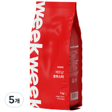 위크위크 고소한 베트남 로부스타 G1 원두 커피 홀빈, 5개, 1kg, 홀빈(분쇄안함) 5개, 1kg, 홀빈(분쇄안함)