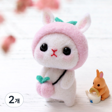 양모펠트 DIY키트 니들펠트 인형 공예 만들기 애착인형, 12_복숭아토끼, 2개