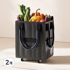 쇼핑카트 바퀴달린 롤링카트 접이식 쇼핑가방 두꺼운 세탁 가능 재사용 가능 60L, 블랙, 2개