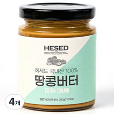 헤세드 국내산 % 땅콩버터 EXTRA CHUNK, 200g, 4개