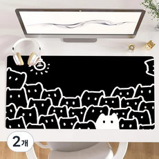 게이밍 장패드 고양이 캐릭터 마우스패드 방수코팅 400X900X3MM, 2개, 많은 고양이 블랙