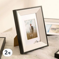디모어 감성우드 입체 인테리어 미니멀 스탠드 액자, 2개, 블랙 화이트