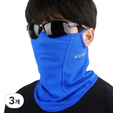 여름용 냉감 쿨 자전거 마스크 골프 자외선차단 얼굴 가리개 제트9, 3개, 블루