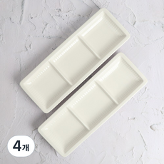 국산 3절 나눔접시 3칸 도자기 삼절 찬기, 4개, 화이트