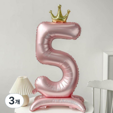 블링살롱 핑크 글로우 대형 숫자풍선 40인치 왕관 데코 생일파티 돌잔치 포토존 파티 풍선, 3개, 숫자 5