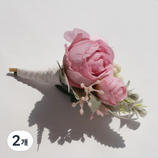 봄부쿠 조화 작약 꽃사지 브로치 양복 혼주 부토니에 행사용 코사지, 2개, 핑크