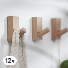 하우스팡 원목 싱글 후크 벽걸이 행거 우드 옷걸이 세트, 너도밤나무, 12개, 옵션