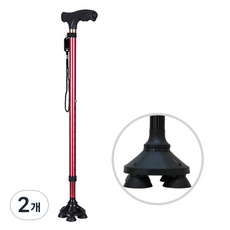앤시오 가벼운 어르신 지팡이 미끄럼방지, 4발, 2개, 레드