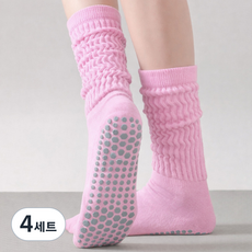 요가 필라테스 미끄럼방지 양말 타올 쿠션 운동 니삭스 레그워머, 4세트, 핑크