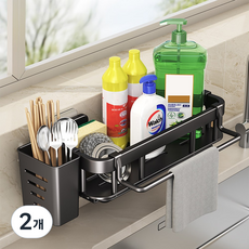 다이나토리 무타공 접착 수세미 행주 거치대, 2개, 본품(사이드통 포함)