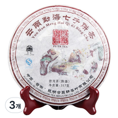 13년숙성 보이차 숙차 운남 맹해 차병 푸얼차, 3개, 1개입, 375g