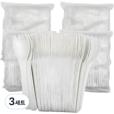 어스마일 PLA 썩는 플라스틱 일회용 포카락 스포크 벌크 화이트 200개, 어스마일 스포크 벌크 화이트, 3세트, 200개입