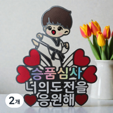 [미니토퍼] 남아 태권도 승품심사 케이크토퍼 귀여운 태권도 캐릭터 합격파티 맞춤 문구 제작 가능, 2개