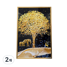 꾸미아트 해바라기 잉어 목단 부엉이 풍수인테리어 그림액자 돈벼락 사업운 대박복, 2개, 20x30 금나무코끼리사슴