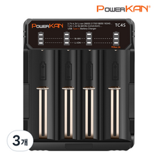 POWERKAN 2A 고속충전기 리튬이온 니켈수소 겸용 배터리 충전기 3.7V Li-ion 1.2V Ni-MH AA TC4S 건전지 배터리 충전 18650 과충전방지, 3개
