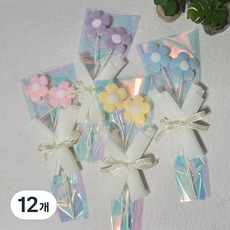 양모 미니꽃다발 4종 한송이 유치원꽃다발 재롱잔치 수료식꽃다발 단체꽃다발, 12개, 핑크+노랑+파랑+보라