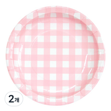 피플스파티 일회용 파티접시 체크무늬 23cm, 핑크, 2개, 18개