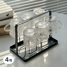 상덕 스테인리스 컵거치대 컵걸이 건조대 주방 컵정리 수납, 4개, 블랙