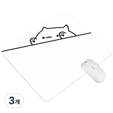 게이밍 고양이 캐릭터 마우스패드 방수코팅 400X450X2MM, 3개, 흰색