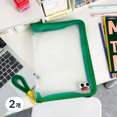 4color 캐릭터 A4파일 지퍼형 파우치 반투명 캐릭터 파일케이스 손목고리 손잡이형 문서수납 4컬러, 2개, 그린