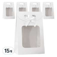 데일리오 리본 투명창 손잡이 선물 포장 쇼핑백, 15개, 화이트